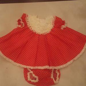 Vintage 70s 2 Pc Red & Wht Polka Dot Dress